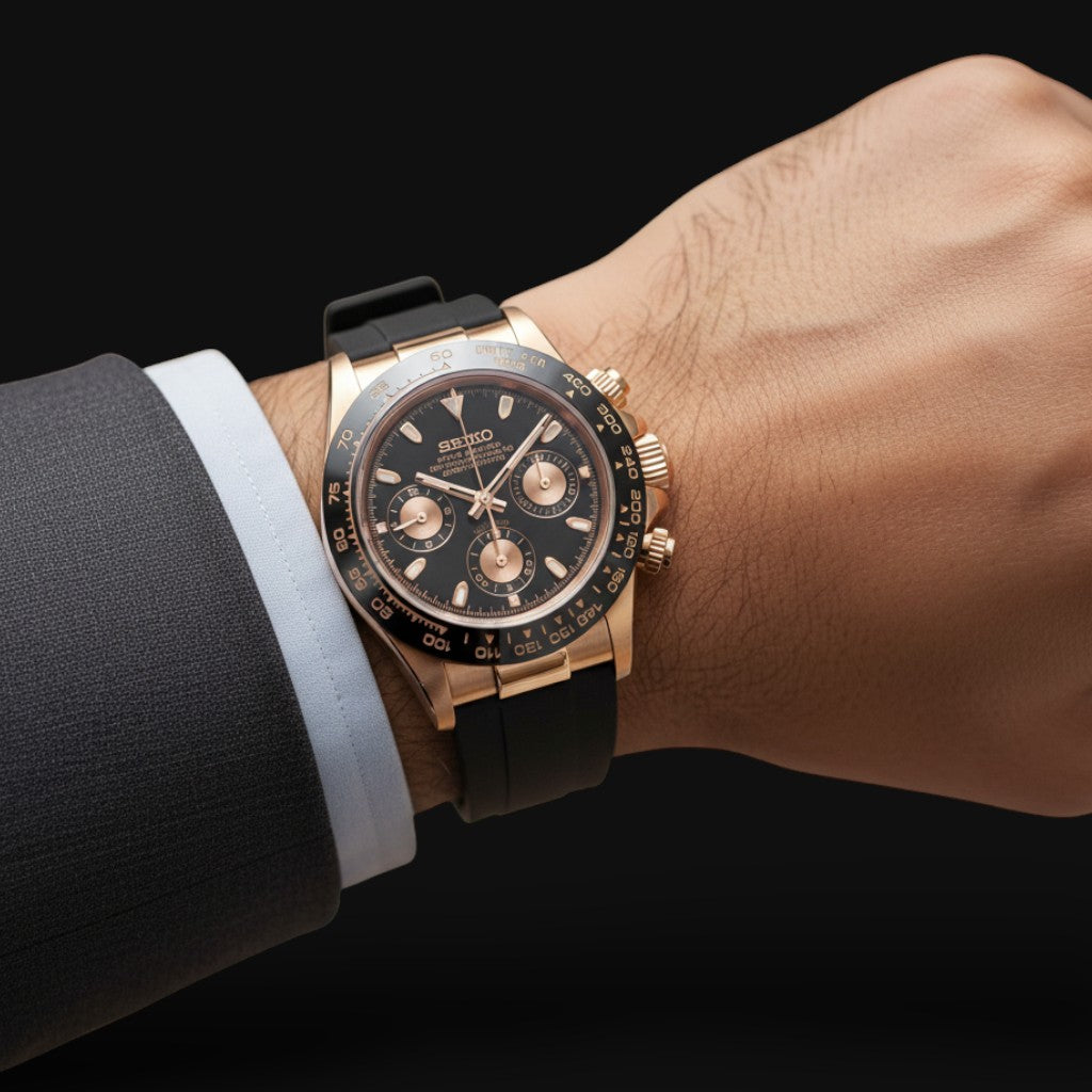 Seiktona Rose Gold Black Dial