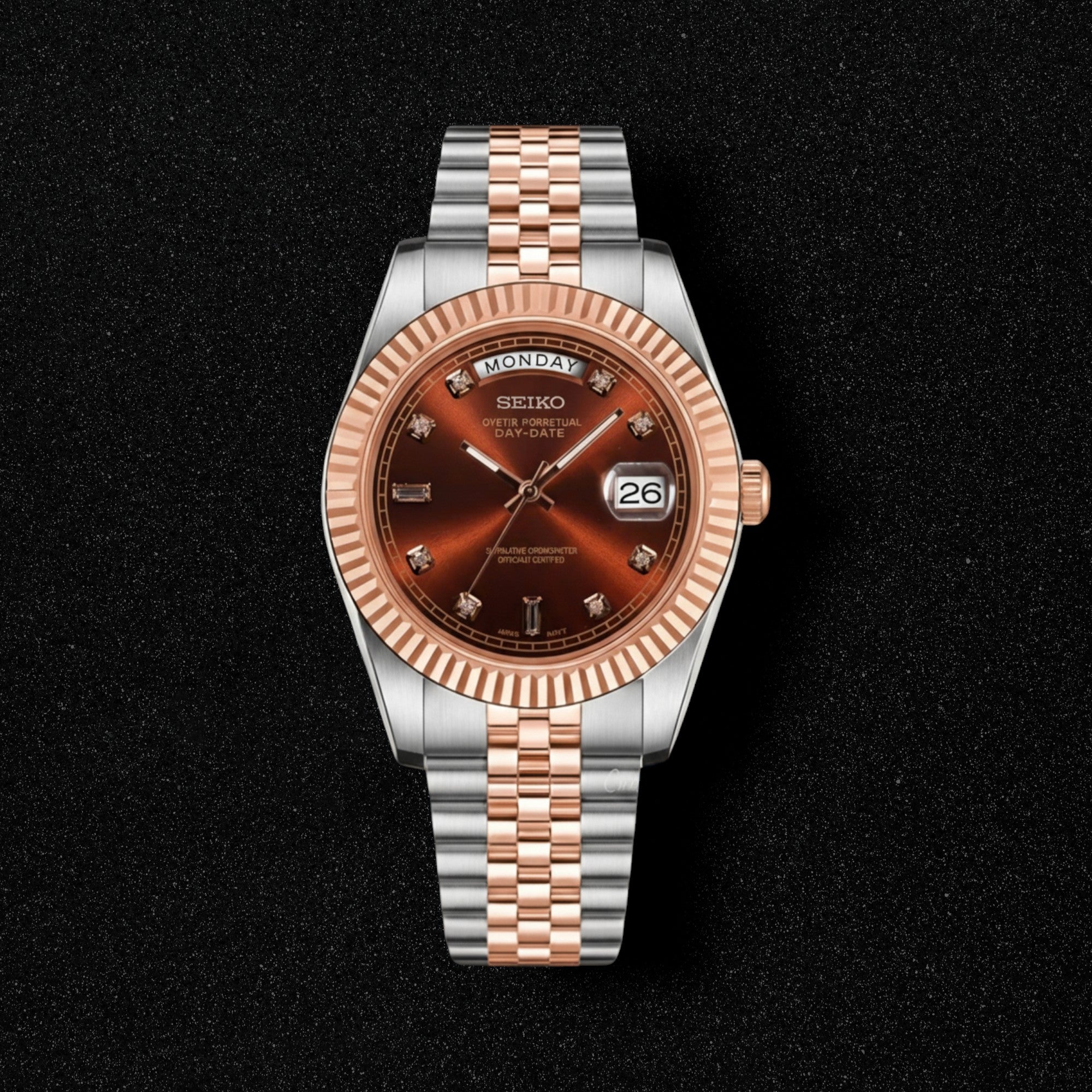 Seiko Day Date President Two Tone Brown Diamond Dial